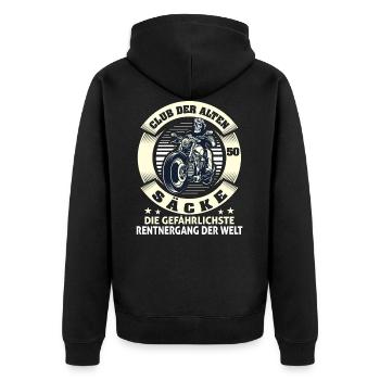 Motorrad Club Der Alten Säcke Witzig 50 Jahre - Unisex Premium Bio Zip Hoodie - Schwarz - Hinten - Nico (187cm)