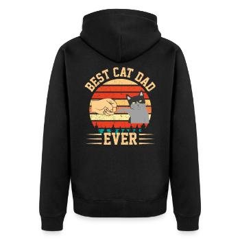 Nest Cat Dad Ever Vintage Retro Fist Bump - Unisex Premium Bio Zip Hoodie - Schwarz - Hinten - Nico (187cm)