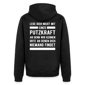 Putzkraft Spruch Geschenk - Unisex Premium Bio Zip Hoodie - Schwarz - Hinten - Nico (187cm)