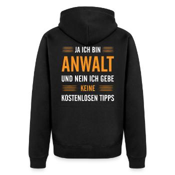 Ja ich bin Anwalt - Unisex Premium Bio Zip Hoodie - Schwarz - Hinten - Nico (187cm)