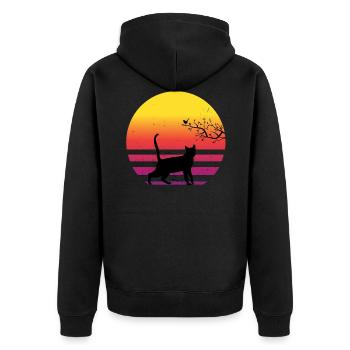 Katze Vogel Auf Baum Retro Vintage Sonnenuntergang - Unisex Premium Bio Zip Hoodie - Schwarz - Hinten - Nico (187cm)