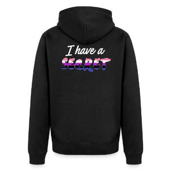 Ich habe ein Geheimnis, Genderfluid - Unisex Premium Bio Zip Hoodie - Schwarz - Hinten - Nico (187cm)