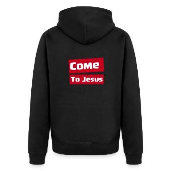Come to Jesus he loves you - Unisex Premium Organic Zip Hoodie - black - Back - Nico (187cm)