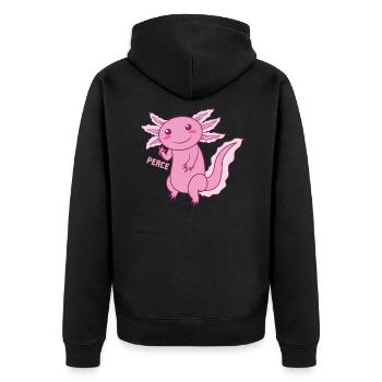 Axolotl "PEACE" - Unisex Premium Organic Zip Hoodie - black - Back - Nico (187cm)