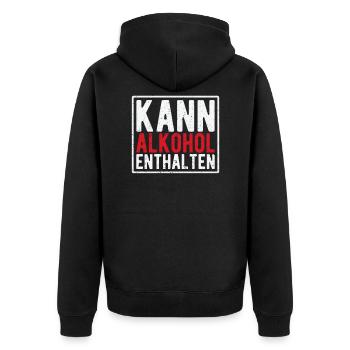 Kann Alkohol enthalten - Unisex Premium Bio Zip Hoodie - Schwarz - Hinten - Nico (187cm)