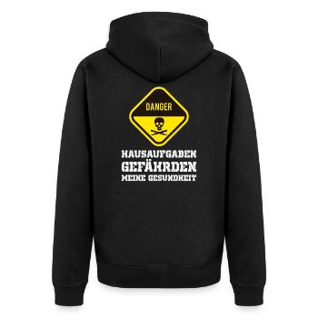 witzige Hausaufgaben Sprüche - Unisex Premium Bio Zip Hoodie - Schwarz - Hinten - Nico (187cm)