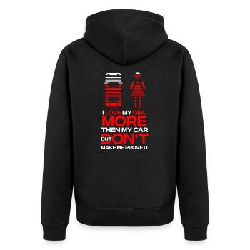 Lustiges Autofreak Motorsport Sportwagen Geschenk - Unisex Premium Bio Zip Hoodie - Schwarz - Hinten - Nico (187cm)