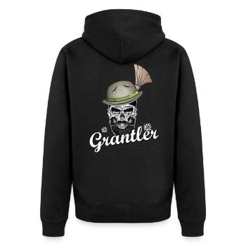 Grantler Totenkopf Bayern Grantln Männer Bart Hut - Unisex Premium Bio Zip Hoodie - Schwarz - Hinten - Nico (187cm)