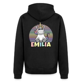 Emilia Name Cute Unicorn Rainbow First Name - Unisex Premium Organic Zip Hoodie - black - Back - Nico (187cm)
