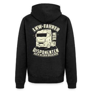 LKW-Fahrer Trucker Fernfahrer Brummi Fahrer - Unisex Premium Bio Zip Hoodie - Schwarz - Hinten - Nico (187cm)