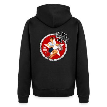 Old school - Pin Up Rockabilly - Unisex Premium Bio Zip Hoodie - Schwarz - Hinten - Nico (187cm)