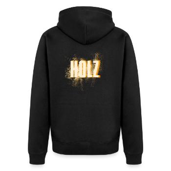 Holz - Unisex Premium Bio Zip Hoodie - Schwarz - Hinten - Nico (187cm)