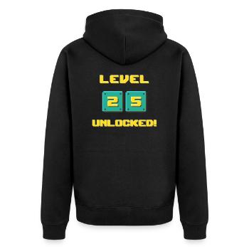 Men's 25th Birthday Young Man Level 25 Years - Unisex Premium Organic Zip Hoodie - black - Back - Nico (187cm)