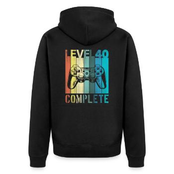 Men's 40th Birthday Young Man Level 40 Years - Unisex Premium Organic Zip Hoodie - black - Back - Nico (187cm)