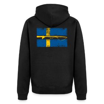 Schweden Flagge Fischer & Schwedisch Angler - Unisex Premium Bio Zip Hoodie - Schwarz - Hinten - Nico (187cm)