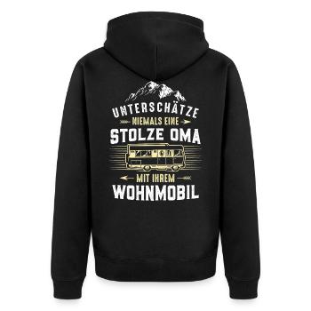 Stolze Oma mit Wohnmobil - Unisex Premium Bio Zip Hoodie - Schwarz - Hinten - Nico (187cm)