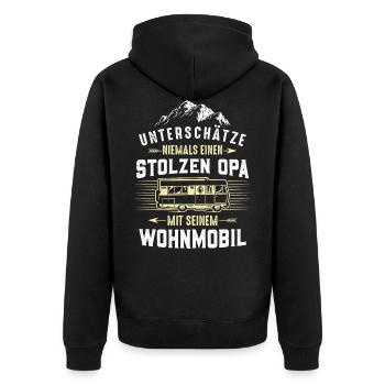 Stolzer Opa mit Wohnmobil - Unisex Premium Bio Zip Hoodie - Schwarz - Hinten - Nico (187cm)