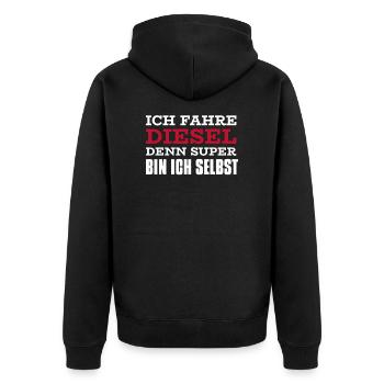 Ich fahre Diesel, super bin ich selbst I Geschenk - Unisex Premium Bio Zip Hoodie - Schwarz - Hinten - Nico (187cm)
