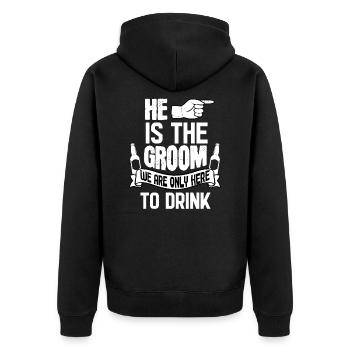 OnlyHere To Drink - For Bachelor Party - Unisex Premium Bio Zip Hoodie - Schwarz - Hinten - Nico (187cm)