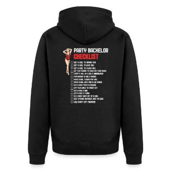 Bachelor Party Checklist - Unisex Premium Bio Zip Hoodie - Schwarz - Hinten - Nico (187cm)