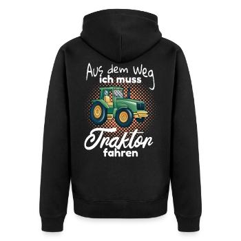 Kinder Traktor fahren Spruch - Unisex Premium Bio Zip Hoodie - Schwarz - Hinten - Nico (187cm)