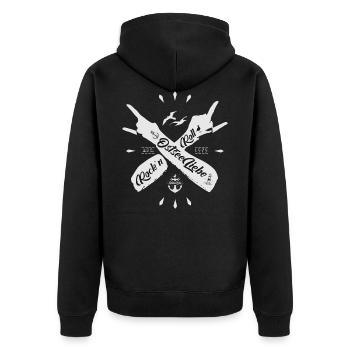 Ostseeliebe RocknRoll - Unisex Premium Bio Zip Hoodie - Schwarz - Hinten - Nico (187cm)