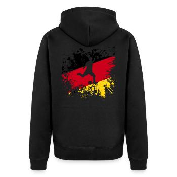 Fußball Deutschland Flagge - Unisex Premium Bio Zip Hoodie - Schwarz - Hinten - Nico (187cm)
