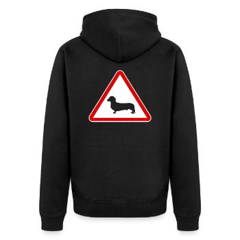 Panneau de signalisation Prudence teckel signe chien - Veste à capuche bio Premium Unisexe - noir - Dos - Nico (187cm)