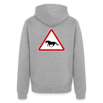 Panneau routier signe cavalier attention cheval - Veste à capuche bio Premium Unisexe - gris chiné - Dos - Nico (187cm)