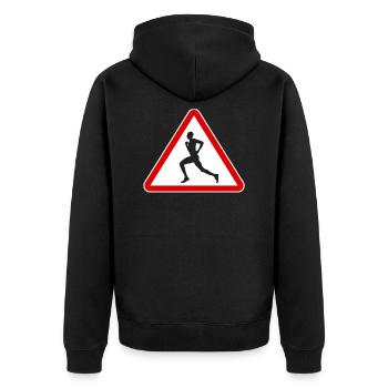 Panneaux de signalisation coureur homme attention sport - Veste à capuche bio Premium Unisexe - noir - Dos - Nico (187cm)