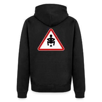 Verkehrsschilder Mensch Scheisse Kacke Achtung WC - Unisex Premium Bio Zip Hoodie - Schwarz - Hinten - Nico (187cm)