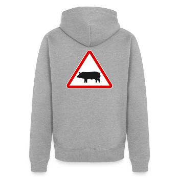 Panneaux de signalisation cochon attention truie signe drôle - Veste à capuche bio Premium Unisexe - gris chiné - Dos - Nico (187cm)