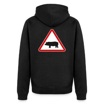 Panneaux de signalisation cochon attention truie signe drôle - Veste à capuche bio Premium Unisexe - noir - Dos - Nico (187cm)