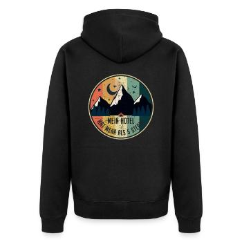 Mein Hotel Hat Mehr Als 5 Sterne Zelten Camping - Unisex Premium Bio Zip Hoodie - Schwarz - Hinten - Nico (187cm)