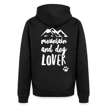 Berge und Hunde Liebhaber Geschenk - Unisex Premium Bio Zip Hoodie - Schwarz - Hinten - Nico (187cm)