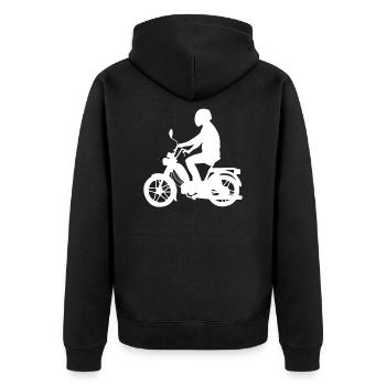 Mopedfahrer Moped Mofa Design Geschenk - Unisex Premium Bio Zip Hoodie - Schwarz - Hinten - Nico (187cm)