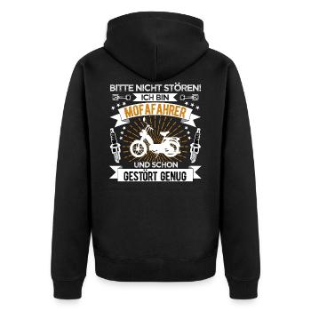Mofafahrer Mofa - Unisex Premium Bio Zip Hoodie - Schwarz - Hinten - Nico (187cm)