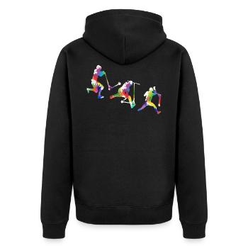 Scooter Stunt - Unisex Premium Bio Zip Hoodie - Schwarz - Hinten - Nico (187cm)