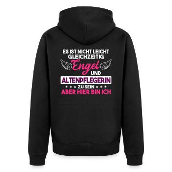 Altenpflegerin Spruch Pflege Beruf Geschenk - Unisex Premium Bio Zip Hoodie - Schwarz - Hinten - Nico (187cm)