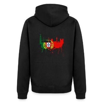 Lissabon Skyline Portugal Flagge Bunt Farben Fahne - Unisex Premium Bio Zip Hoodie - Schwarz - Hinten - Nico (187cm)
