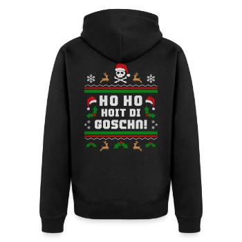 Ho Ho Hoit die Goschn! Weihnachten lustig Bayern - Unisex Premium Bio Zip Hoodie - Schwarz - Hinten - Nico (187cm)