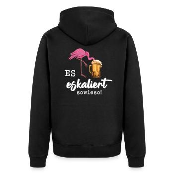 Es eskaliert eh wieder Flamingo Bier Party - Unisex Premium Bio Zip Hoodie - Schwarz - Hinten - Nico (187cm)