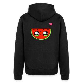 Kawaii Wassermelone mit Herz - Cute Watermelon - Unisex Premium Bio Zip Hoodie - Schwarz - Hinten - Nico (187cm)