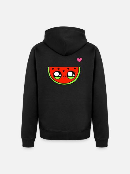 Kawaii di anguria con un cuore - Anguria carina - Felpa con cappuccio ecologica premium unisex - nero