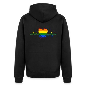 Rainbow heartbeat heart tolerance - Unisex Premium Organic Zip Hoodie - black - Back - Nico (187cm)
