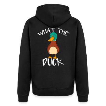 What The Duck - Lustiger Spruch - Witzige Ente - Unisex Premium Bio Zip Hoodie - Schwarz - Hinten - Nico (187cm)