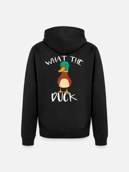 What The Duck - Lustiger Spruch - Witzige Ente - Premium økologisk unisex-hættejakke - sort