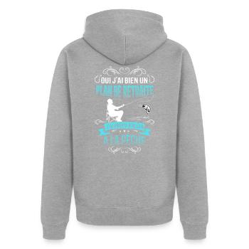 Retraite à La Pêche - Veste à capuche bio Premium Unisexe - gris chiné - Dos - Nico (187cm)