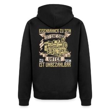 Eisenbahner Papa Eisenbahn Lokführer Geschenk - Unisex Premium Bio Zip Hoodie - Schwarz - Hinten - Nico (187cm)