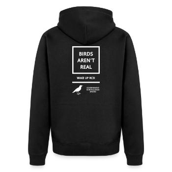 Birds aren't real - CC Kongress Hacker RC3 - Unisex Premium Bio Zip Hoodie - Schwarz - Hinten - Nico (187cm)